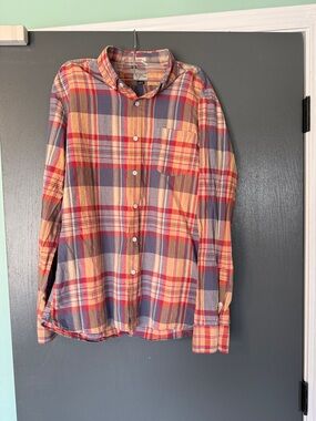 J. Crew Orange Red Blue Plaid Button-Down Shirt